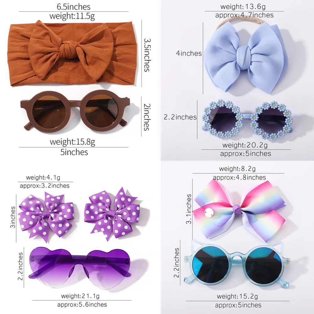 Fashion Baby Hair Glasses Accessories Set Nylon Bows Headband for Newborn Girl Lovely Hairclips Babe Sunglasses Headwear Sets